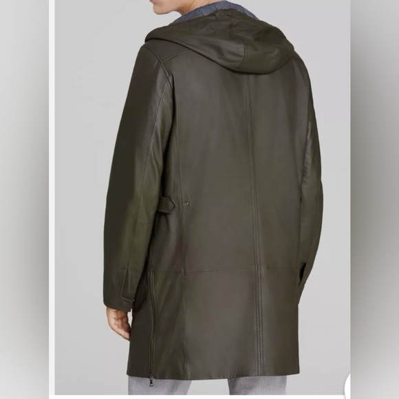 VINCE OLIVE GREEN LEATHER PARKA JACKET - Picture 11 of 12